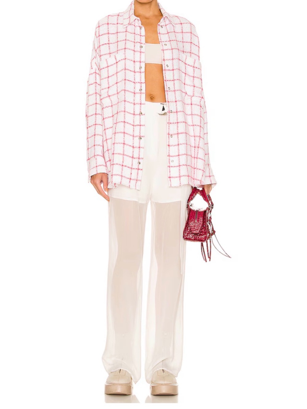 IRO White Button-Up Shirt with Pink Windowpane Check